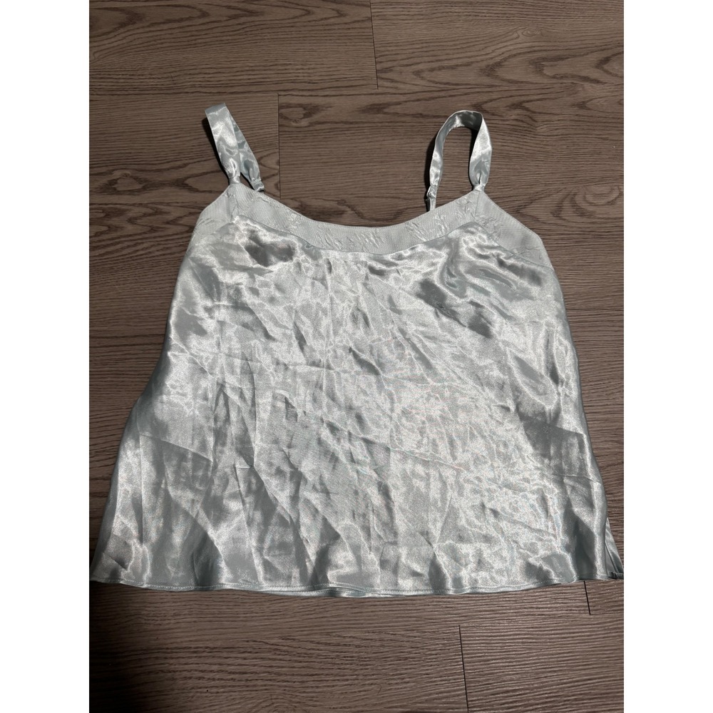 Vintage Morgan Taylor Intimates Blue Satin Cami Top Adjustable Straps size Large
